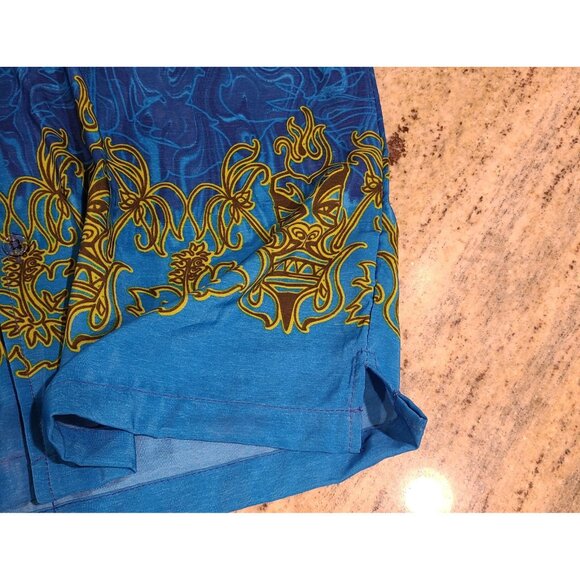 New! Vintage No Boundaries Men's M Aloha Tiki Face Hawaiian Button Shirt Blue - Picture 5 of 13